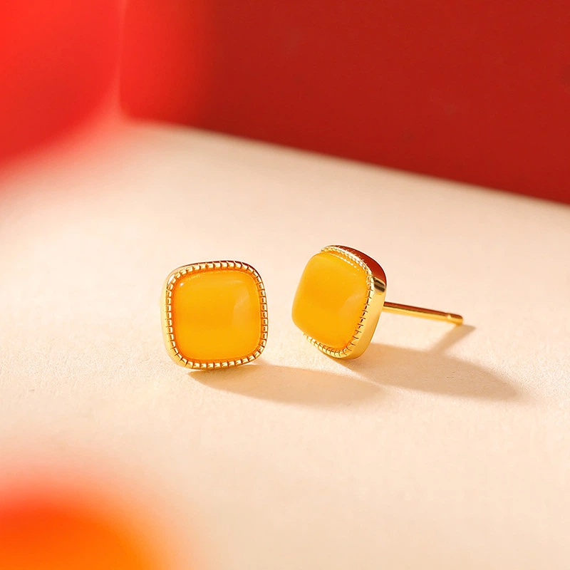 TerraDharma "Warmth Nurturing & Stress Relief" Simple Geometric Square Jewelry Set Made of Amber