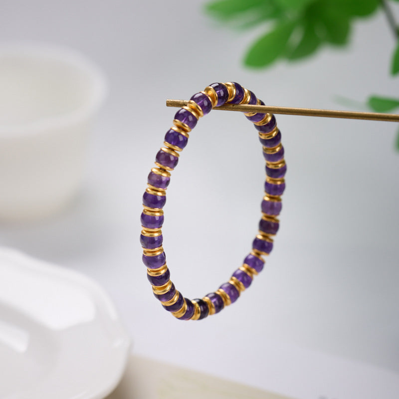 TerraDharma "Divine Wisdom & Elegant Protection" Natural Barrel-shaped Beads of Amethyst Bracelet