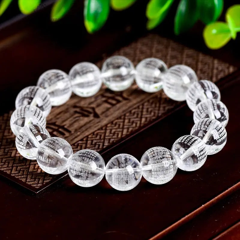 Natural white crystal Prajna Paramita Heart Sutra prayer beads bracelet - TerraDharma