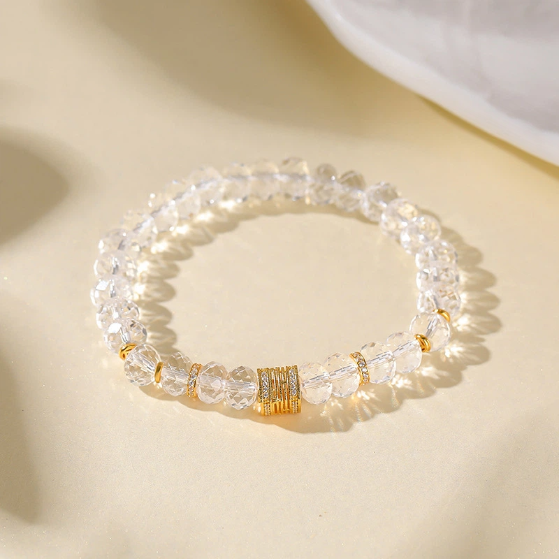 Square-cut White Crystal Bracelet (with Gold-plated Sterling Silver)