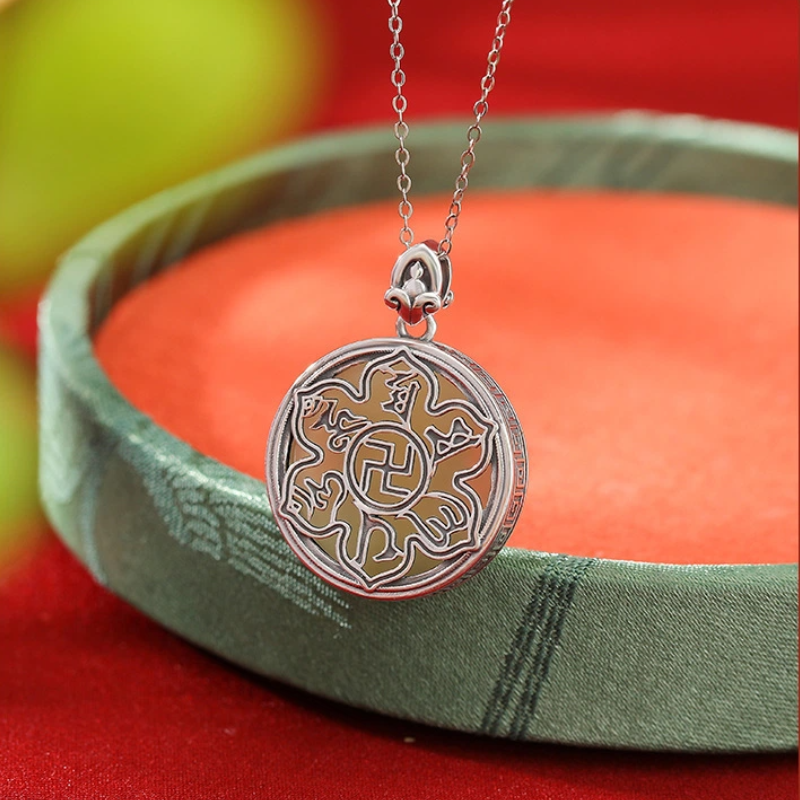 TerraDharma "Emotional Balance & Prosperity Granting" Nature Hetian Jade Carved Pendant Nacklace of Zhaki Lamu