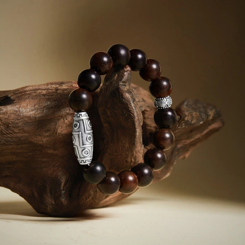 TerraDharma "Divine Blessing & Mindful Harmony" Tibetan Dzi Bead & Rosewood Bracelet