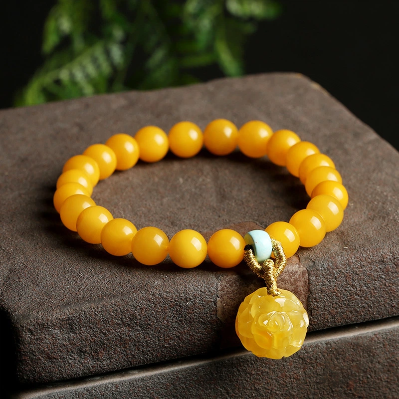 Natural beeswax bracelet (with beeswax rose pendant)