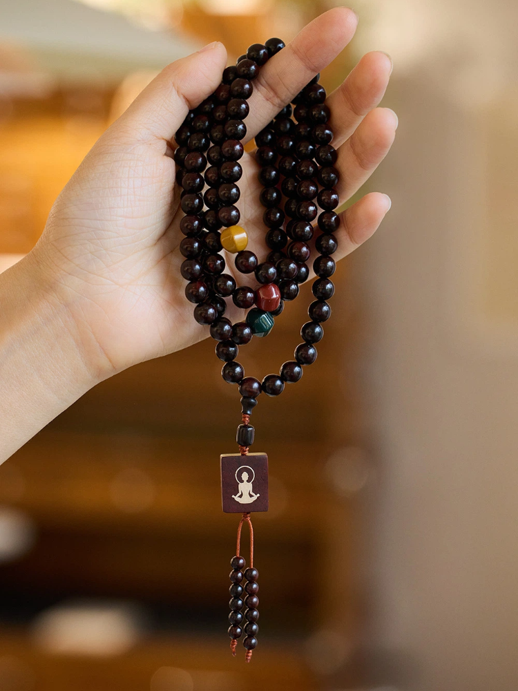 TerraDharma "Stress Dissipation & Soul Rejuvenation" Natural 108 Pterocarpus Santalinus Prayer Beads Bracelet