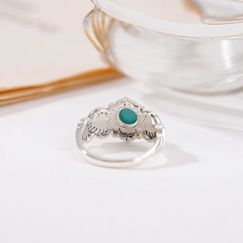 Natural Turquoise Ring (with Enamel and Sterling Silver Engraving)