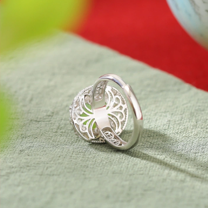 TerraDharma "Wealth Attraction & Emotional Balance" Hetian Jade with Coin-shaped Pattern Ring