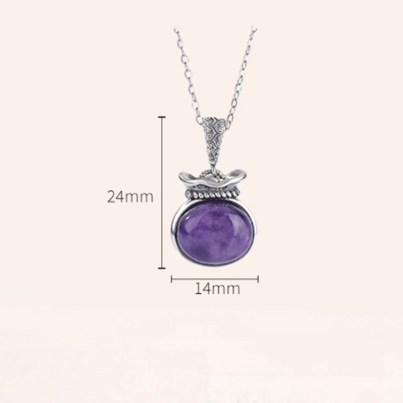 TerraDharma "Positivity Amplification & Fortune Attraction" Charoite & Zhaki Lamu Lucky Bag Pendant Nacklace