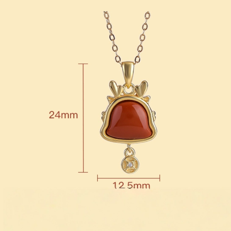 TerraDharma "Prosperity Granting & Lucky Protetion" South Red Agate of Auspicious Dragon Pendant Nacklace