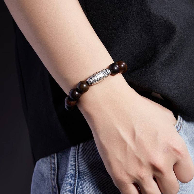 TerraDharma "Divine Blessing & Mindful Harmony" Tibetan Dzi Bead & Rosewood Bracelet