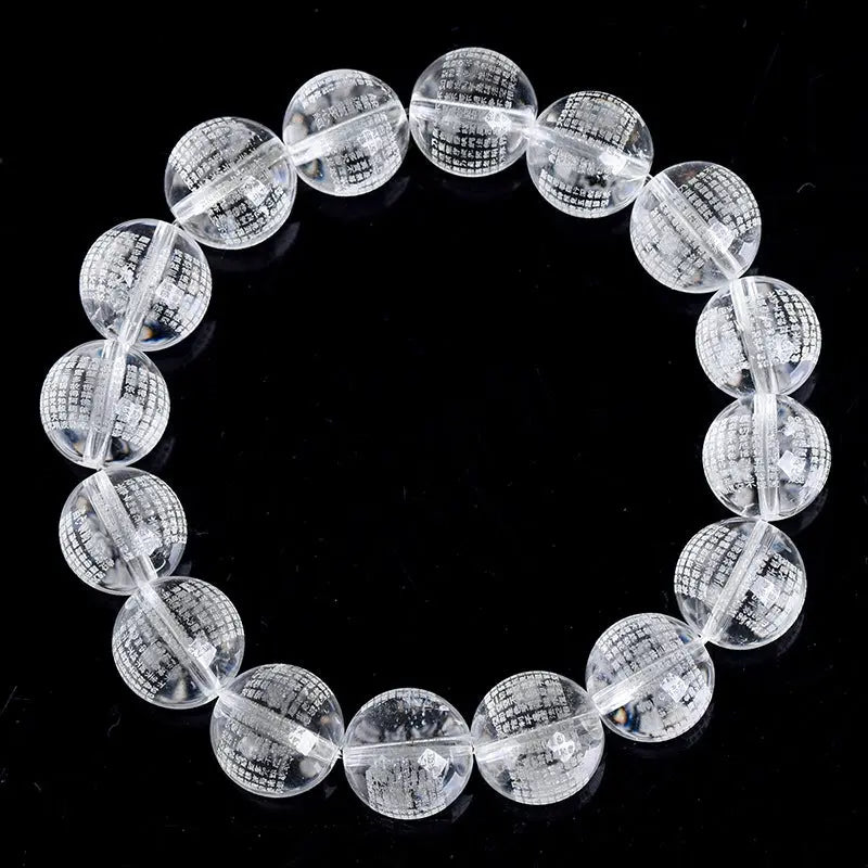 Natural white crystal Prajna Paramita Heart Sutra prayer beads bracelet - TerraDharma