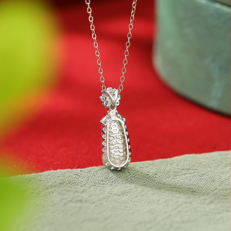 TerraDharma "Longevity Blessing & Fruitful Luck" Blue Water Jade of Fortune Pod Pendant Nacklace (with Sterling Silver)