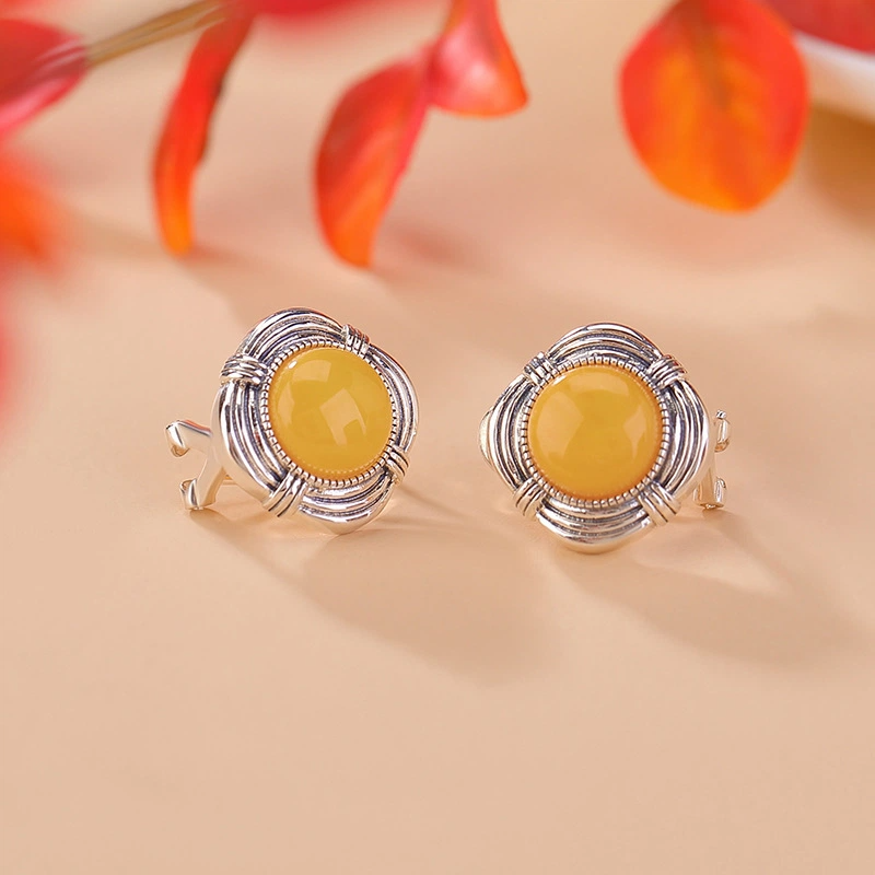 TerraDharma "Mind Purification & Emotional Calming" Amber Rhombus Stud Earrings