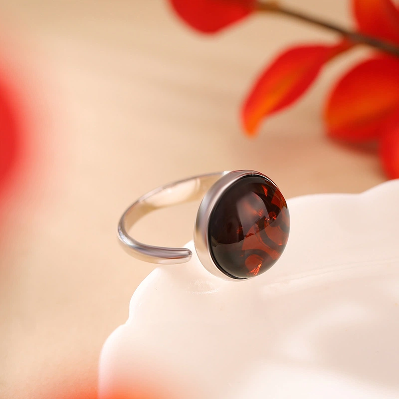 Chic and Minimalist Design Blood Amber Ring (with Sterling Silver)