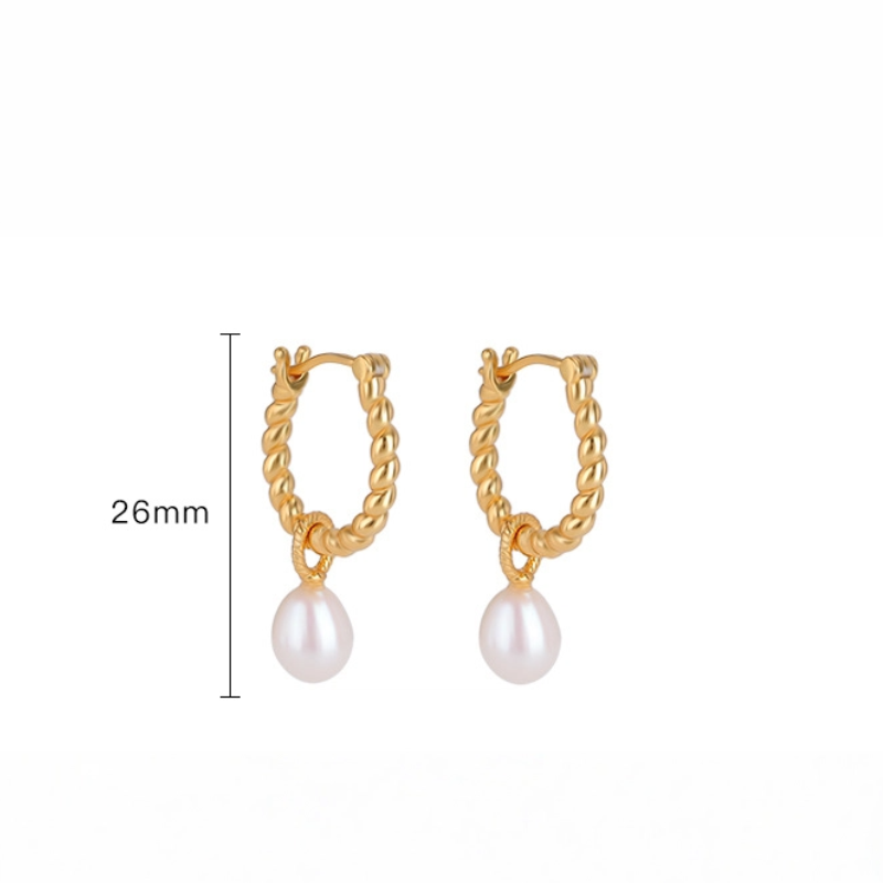 TerraDharma "Flowing Luck & Elegant Prosperity" Freshwater Pearl with Twisted Pattern Earrings