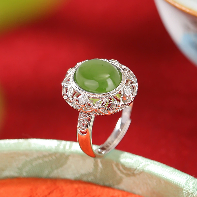 TerraDharma "Wealth Attraction & Emotional Balance" Hetian Jade with Coin-shaped Pattern Ring