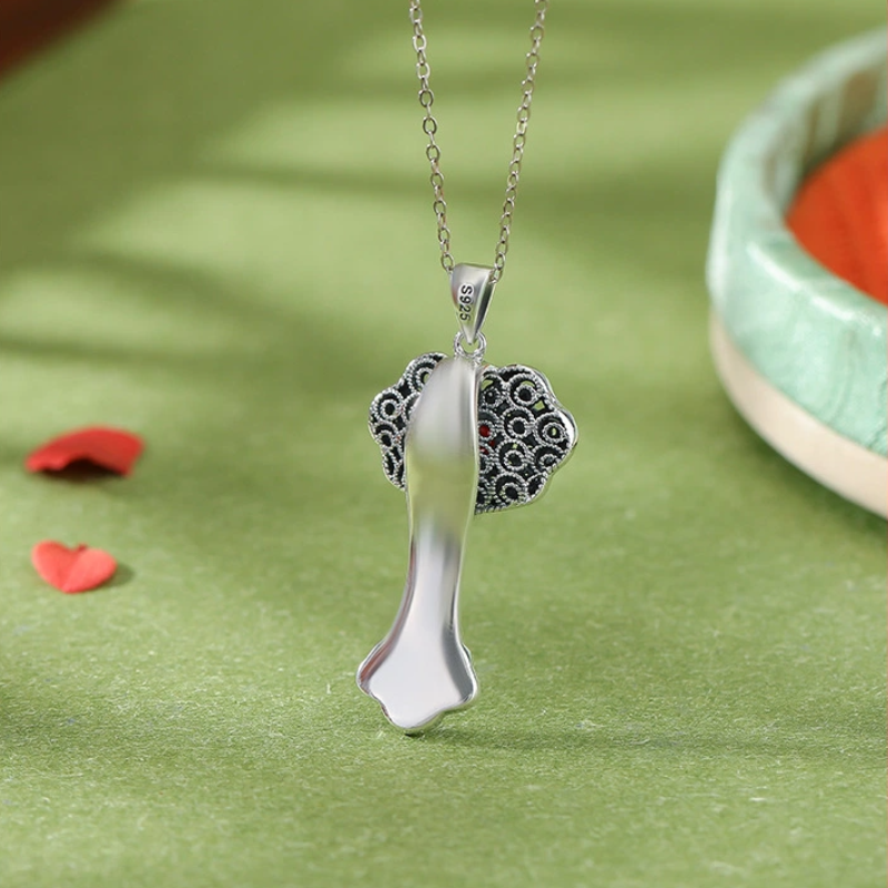 TerraDharma "Wish-Fulfilling Blessing & Heart Healing" South Red Agate of Ruyi Pendant Nacklace