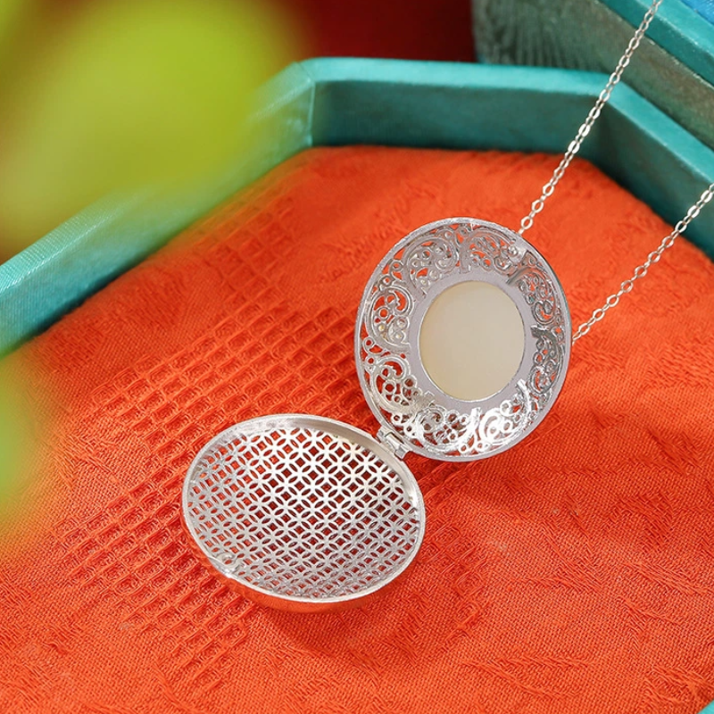 TerraDharma "Spiritual Purification & Harmony Symbol" Nature Hetian Jade with Six-syllable mantra Pendant Nacklace