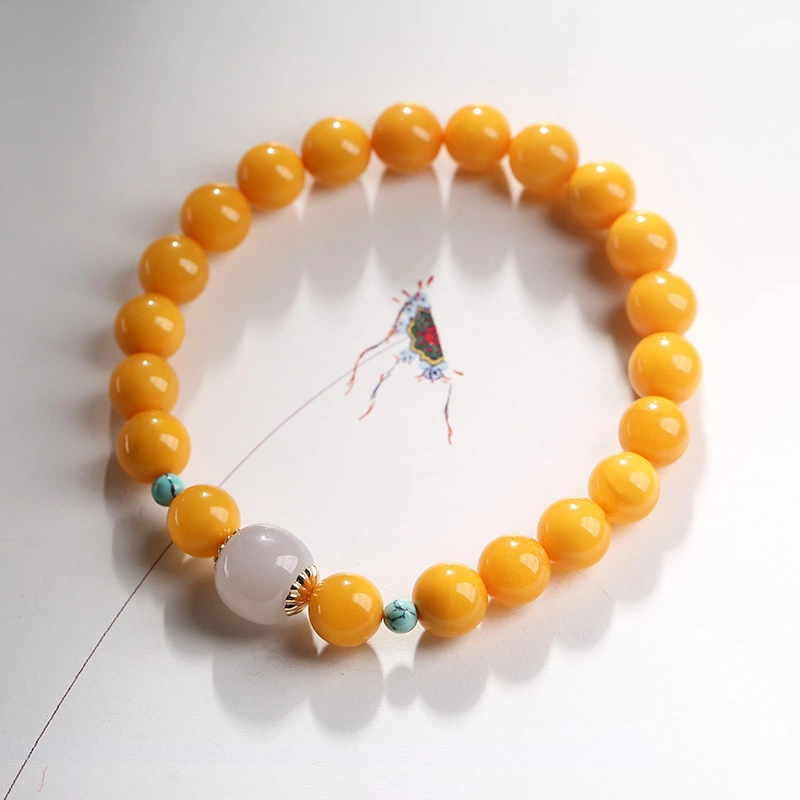 TerraDharma "Emotion Balance &Nurtured Fortune" Natural Amber & Hetian Jade Bracelet