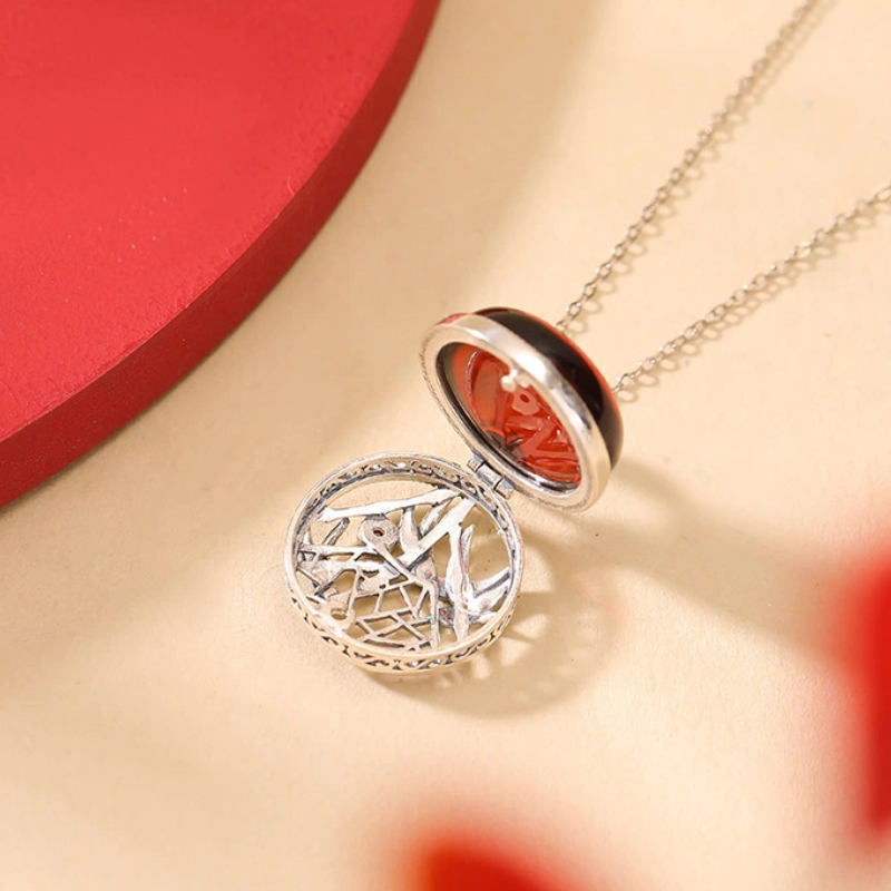 TerraDharma "Timeless Fortune & Resilient Growth" Hollowed-out Pendant Nacklace of Nature Amber / Blood Amber