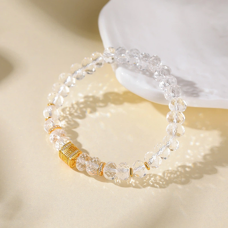 Square-cut White Crystal Bracelet (with Gold-plated Sterling Silver)