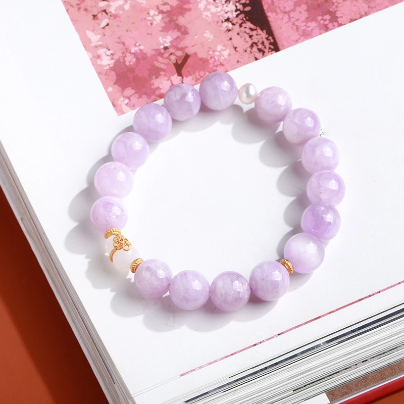 Natural Kunzite Crystal Bracelet (with Hetian Jade Gourd Accessory)