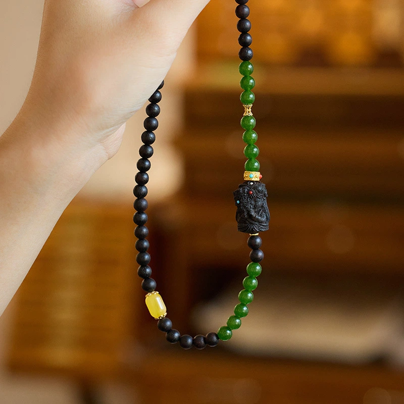 TerraDharma "Spiritual Harmony & Fortune Attraction" Natural Incense Wood & Chrysoprase Bracelet (with Zhaki Lamu)