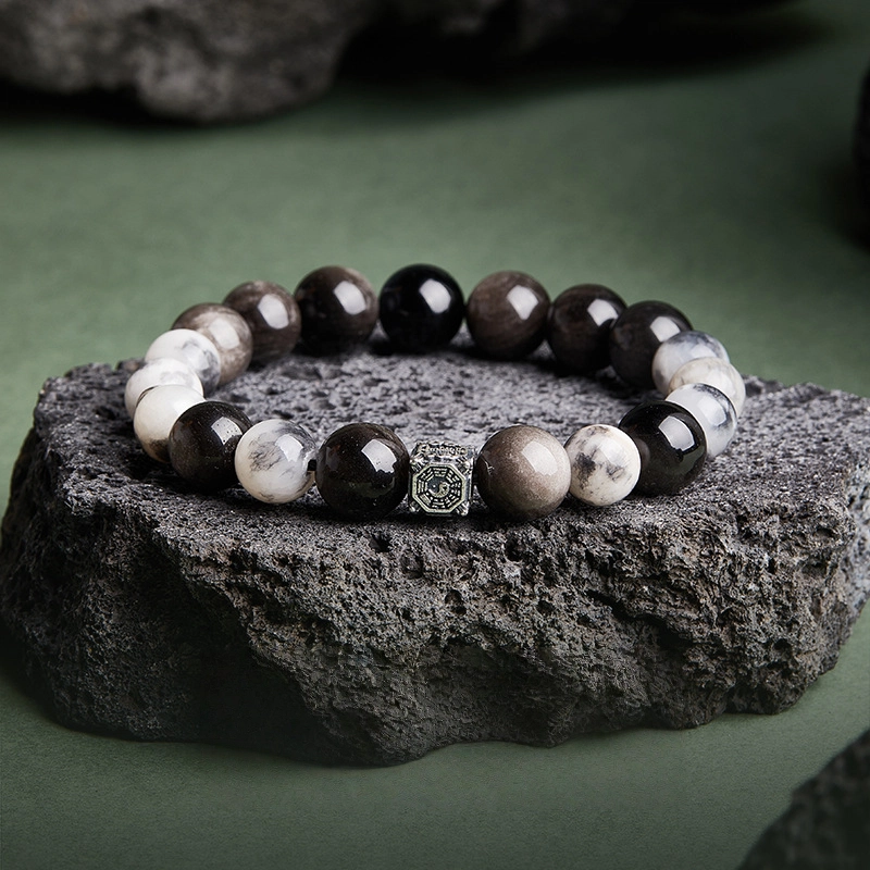Blue Tiger's Eye & Silver Obsidian & Persian Marble Bracelet