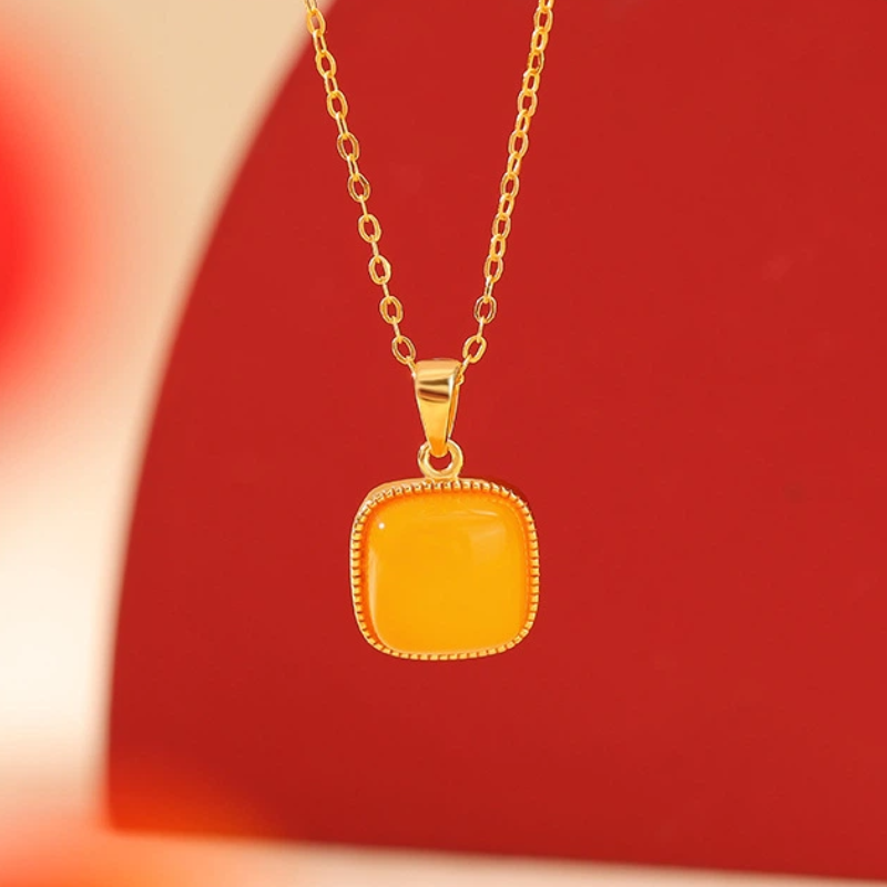 TerraDharma "Warmth Nurturing & Stress Relief" Simple Geometric Square Jewelry Set Made of Amber