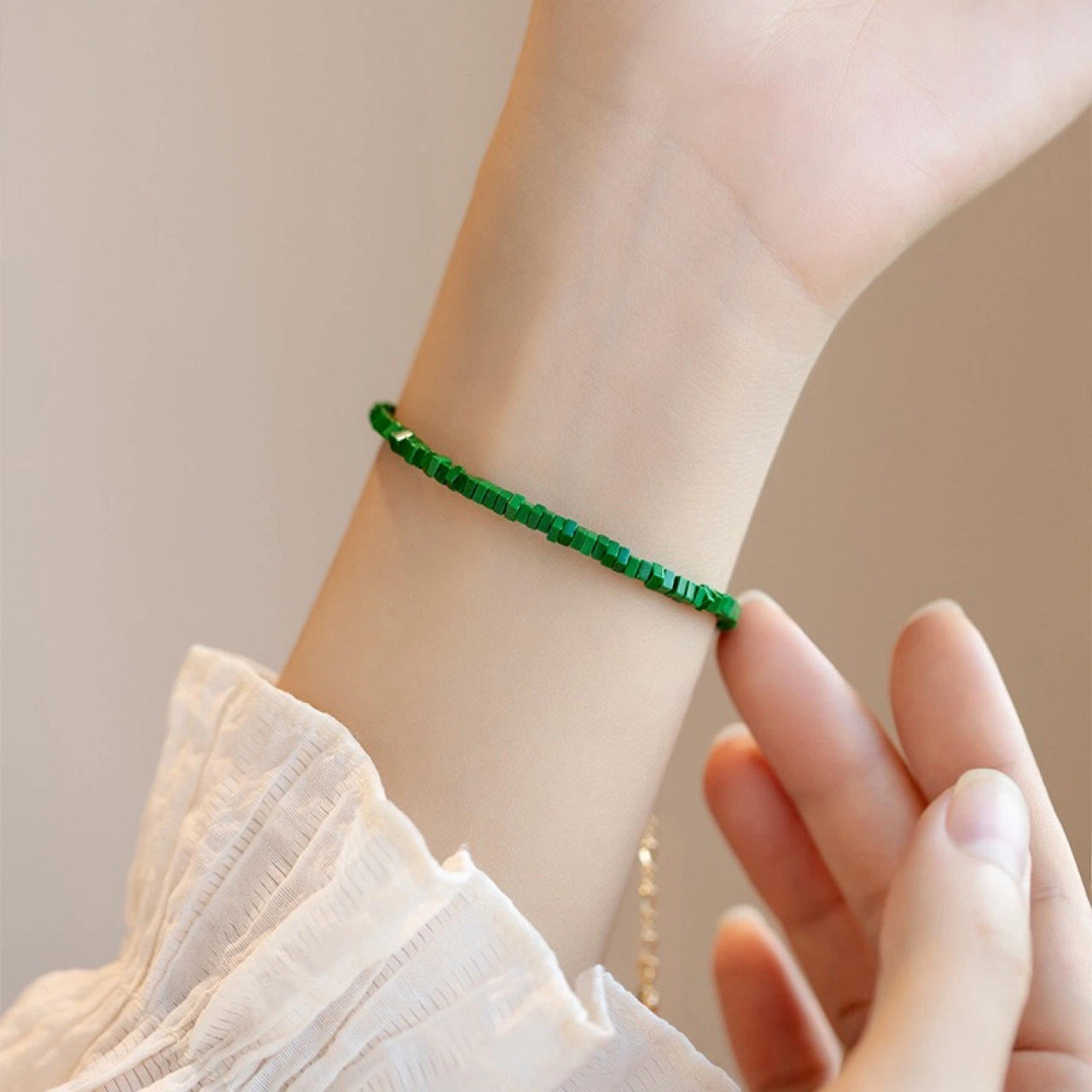 Malachite Bracelet (Extremely Thin, Single Circle Geometric Style Bracelet)