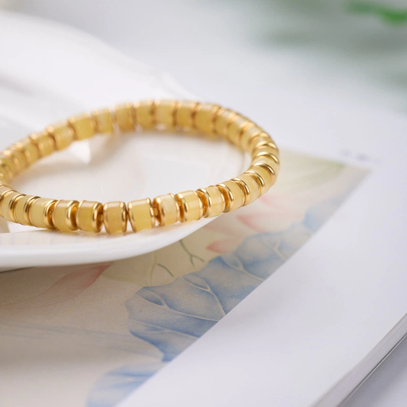 TerraDharma "Nurturing Fortune & Radiant Harmony" Natural Barrel-shaped Beads of Amber Bracelet