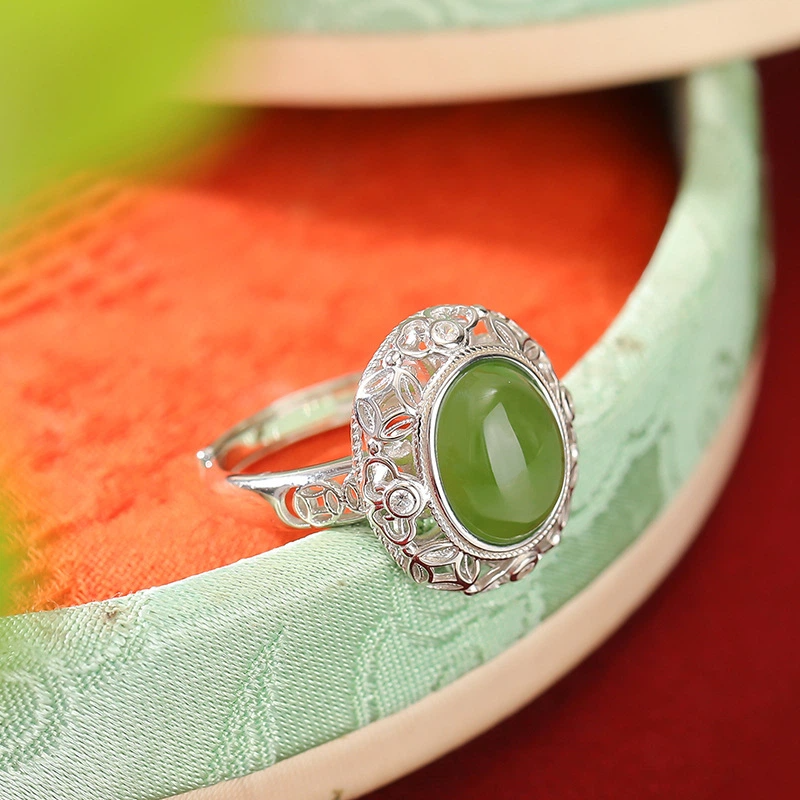 TerraDharma "Wealth Attraction & Emotional Balance" Hetian Jade with Coin-shaped Pattern Ring