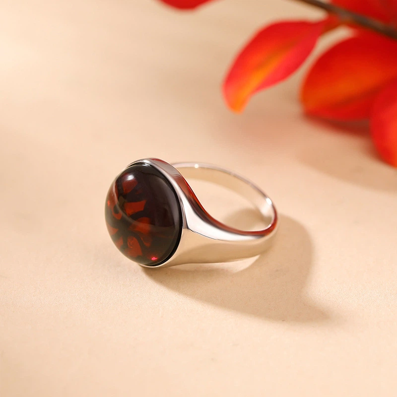Chic and Minimalist Design Blood Amber Ring (with Sterling Silver)