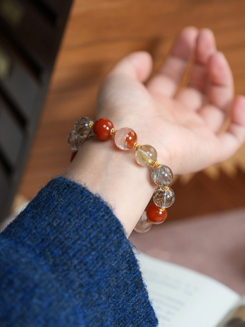 Natural Black Rutilated Super Seven Crystal Bracelet