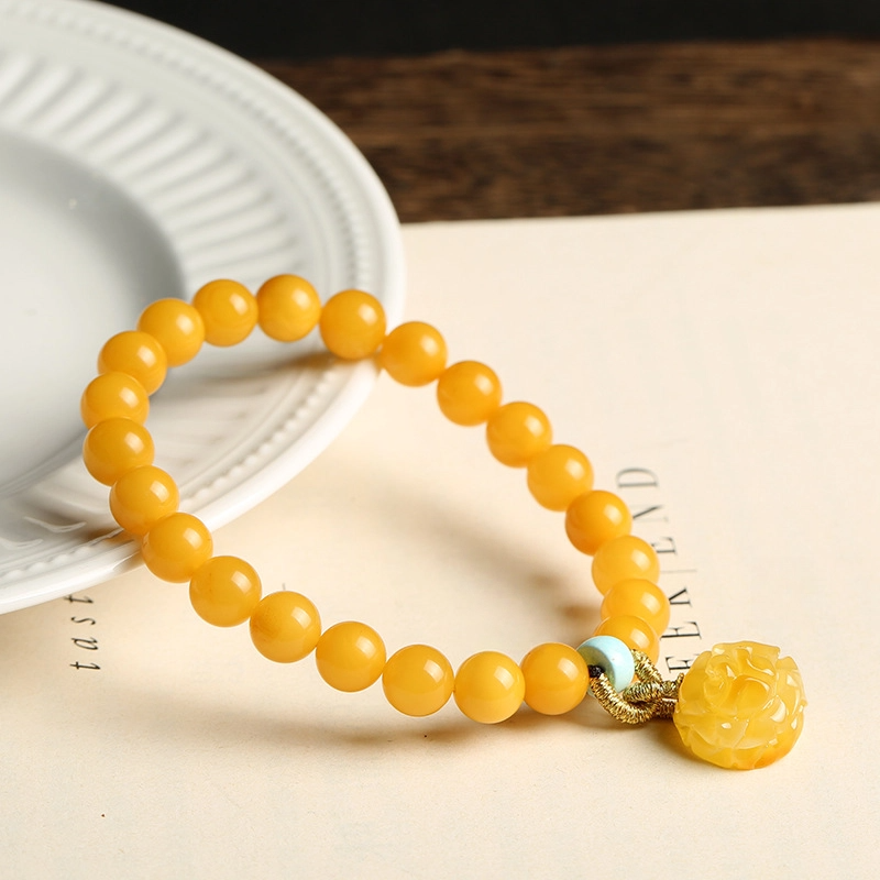TerraDharma "Emotional Comfort & Warmth Nurturing" Natural Amber Bracelet (with Rose Pendant)