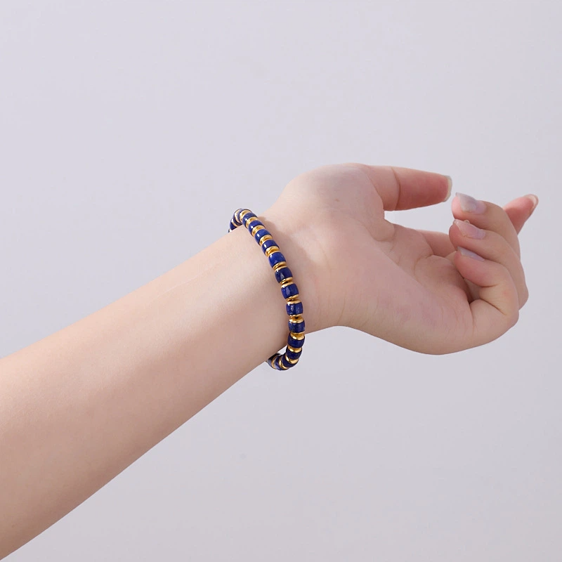 TerraDharma "Spiritual Awakening & Balance Restoration" Natural Barrel-shaped Beads of Lapis Lazuli Bracelet