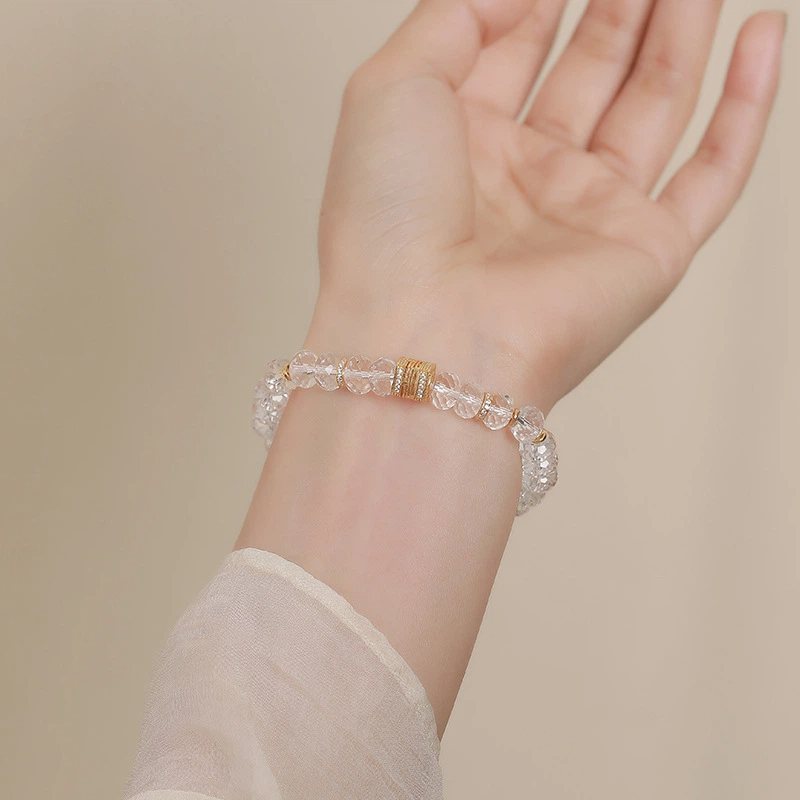 Square-cut White Crystal Bracelet (with Gold-plated Sterling Silver)