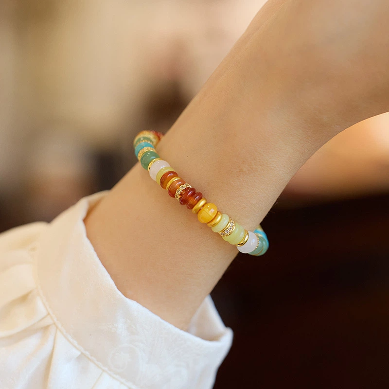 Natural Multi-color Gemstone Rainbow Bracelet (Walking Dopamine)