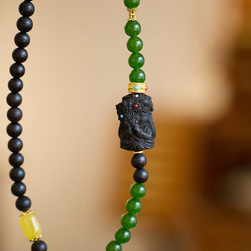 TerraDharma "Spiritual Harmony & Fortune Attraction" Natural Incense Wood & Chrysoprase Bracelet (with Zhaki Lamu)