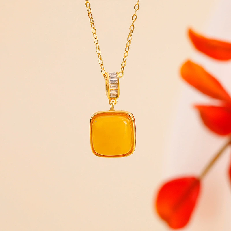 TerraDharma "Vitality Preservation & Harmony Convergence" Simple Geometric Square Jewelry Set Made of Amber