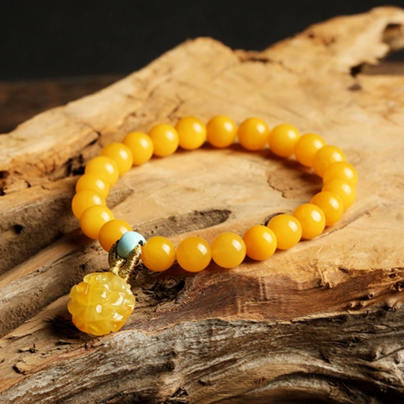 TerraDharma "Emotional Comfort & Warmth Nurturing" Natural Amber Bracelet (with Rose Pendant)