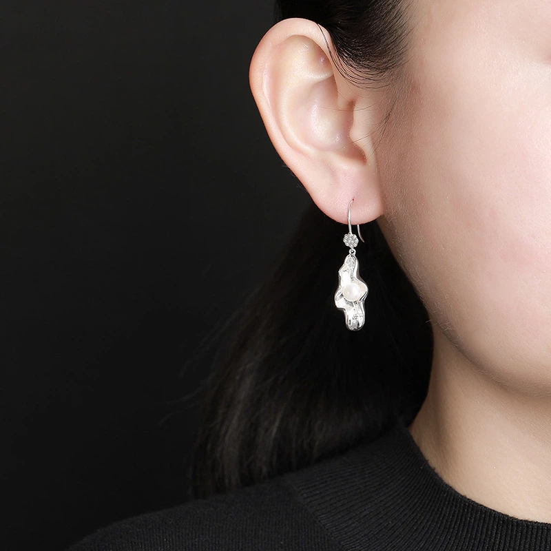 TerraDharma "Spiritual Uplift & Prosperity Bearing" Freshwater Pearl with Lotus Leaf Shape Earrings