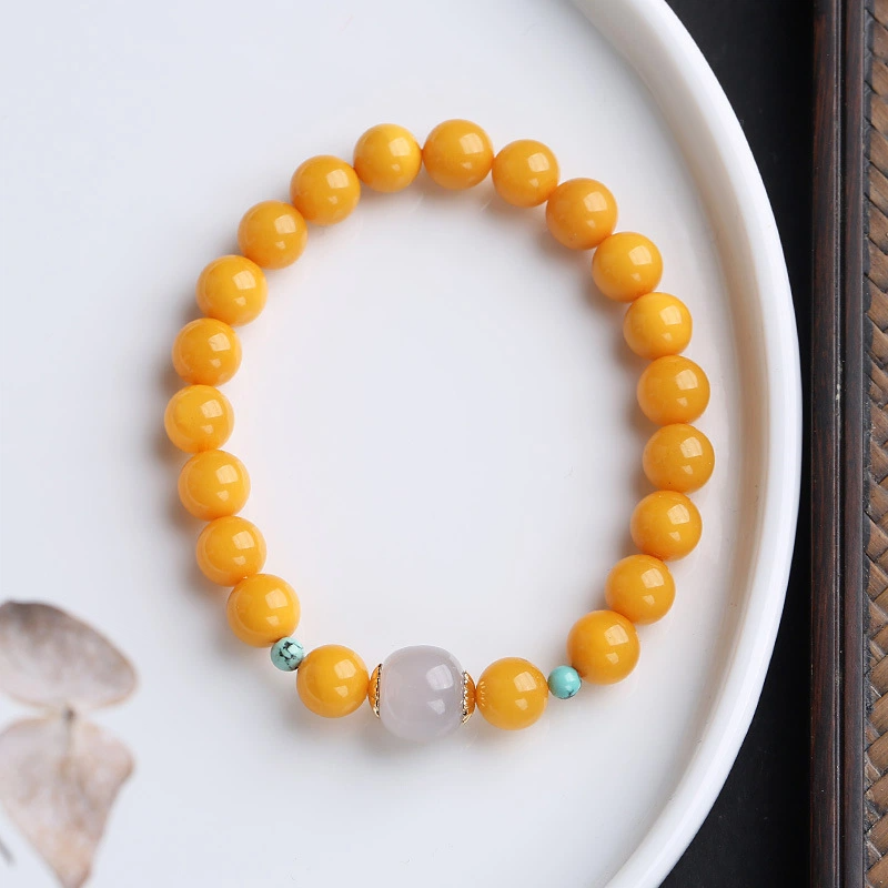 TerraDharma "Emotion Balance &Nurtured Fortune" Natural Amber & Hetian Jade Bracelet
