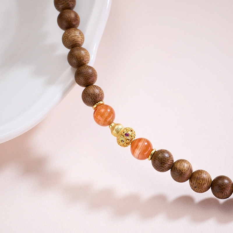 TerraDharma "Heart Healing &Mindful Relaxation" Agarwood and Cerise Agate Bracelet