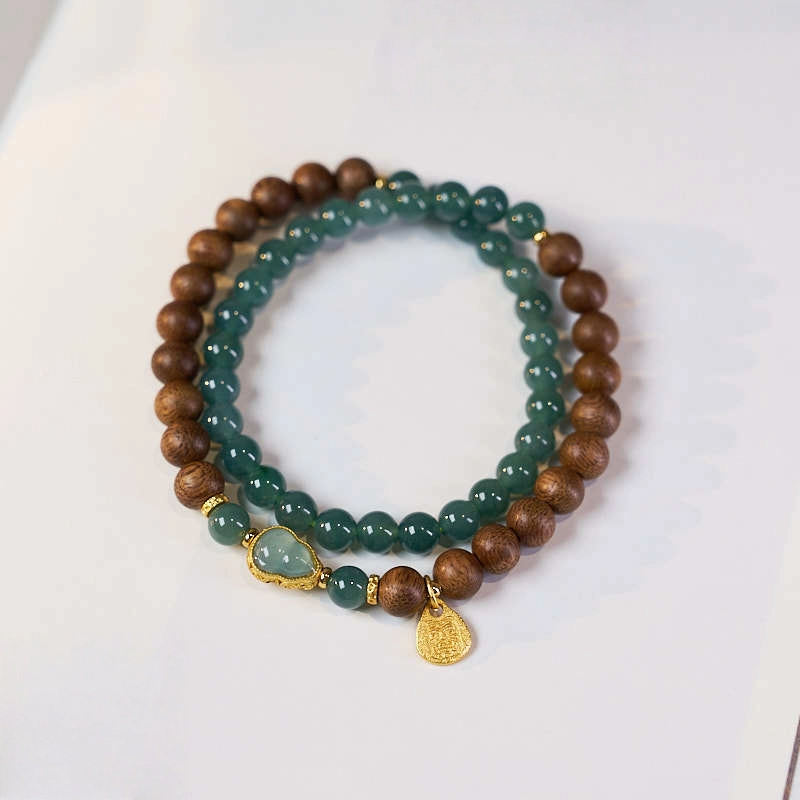 TerraDharma "Spirit Soothing & Stress Dissipation" Agarwood & Ice-type Jadeite Bracelet (with Zhaki Lamu Pendant)