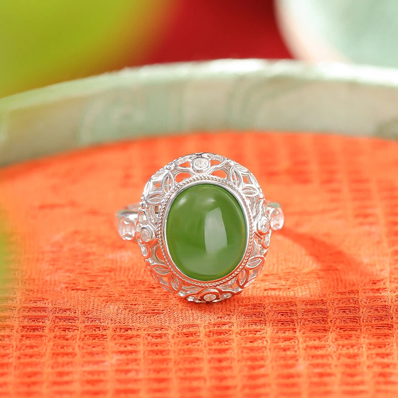 TerraDharma "Wealth Attraction & Emotional Balance" Hetian Jade with Coin-shaped Pattern Ring