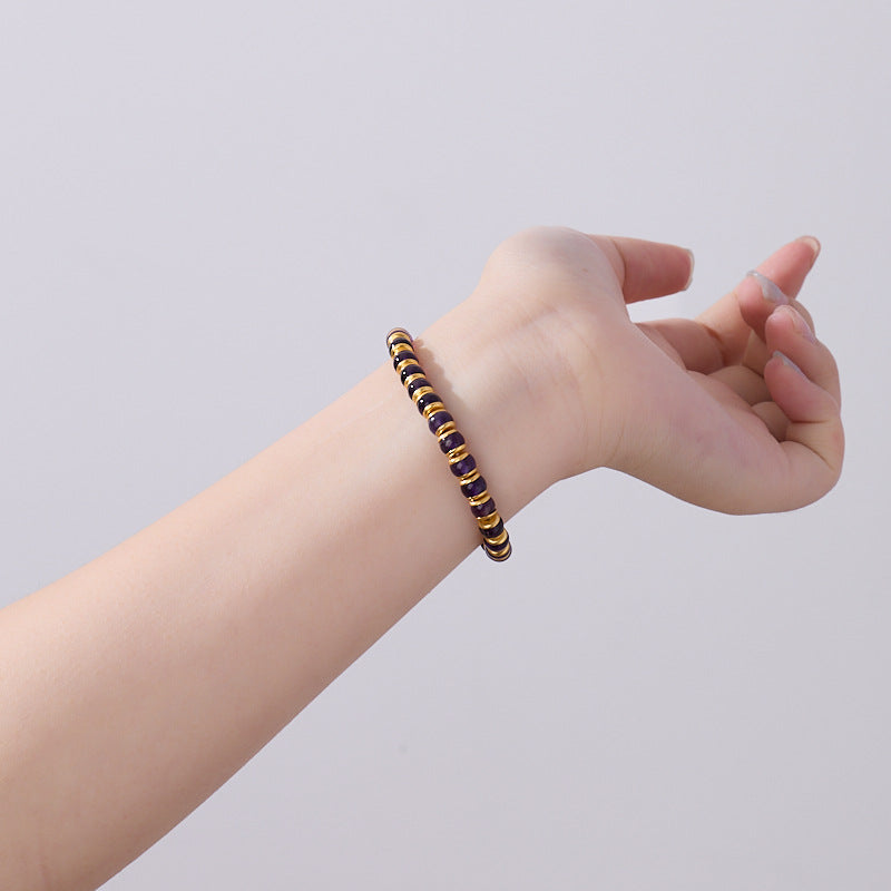TerraDharma "Divine Wisdom & Elegant Protection" Natural Barrel-shaped Beads of Amethyst Bracelet