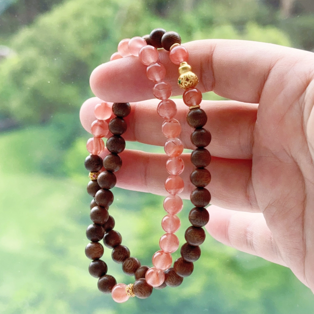 TerraDharma "Heart Healing &Mindful Relaxation" Agarwood and Cerise Agate Bracelet