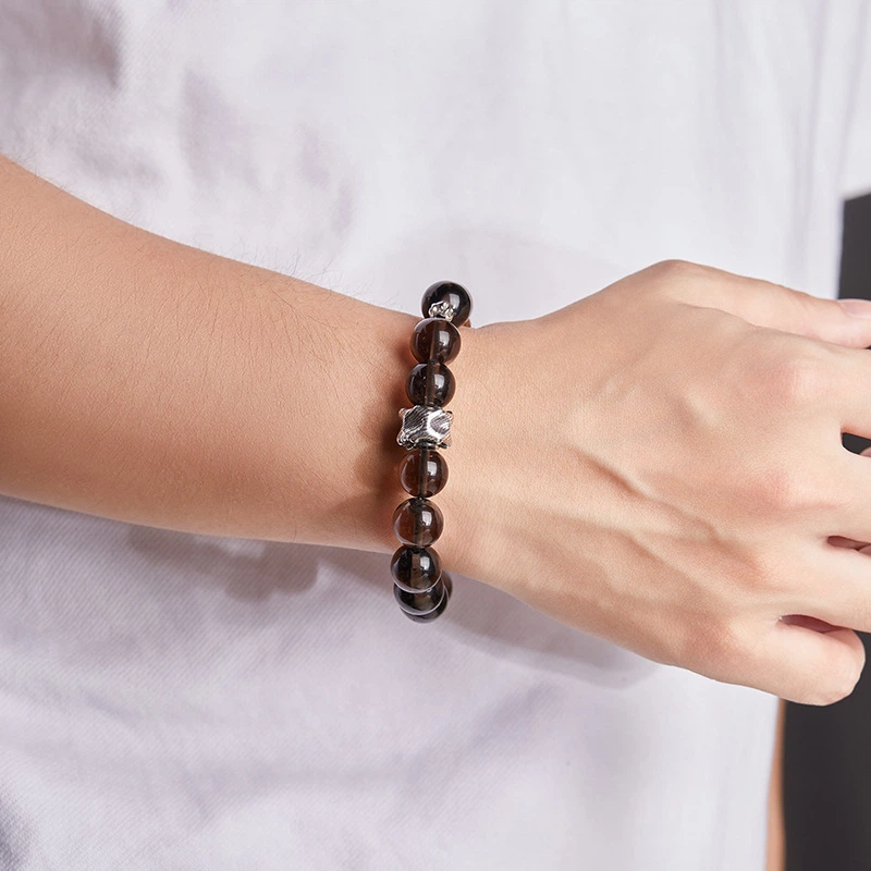 TerraDharma "Graceful Protection & Calm Prospetity" Sandalwood & Ice Obsidian Beaded Bracelet