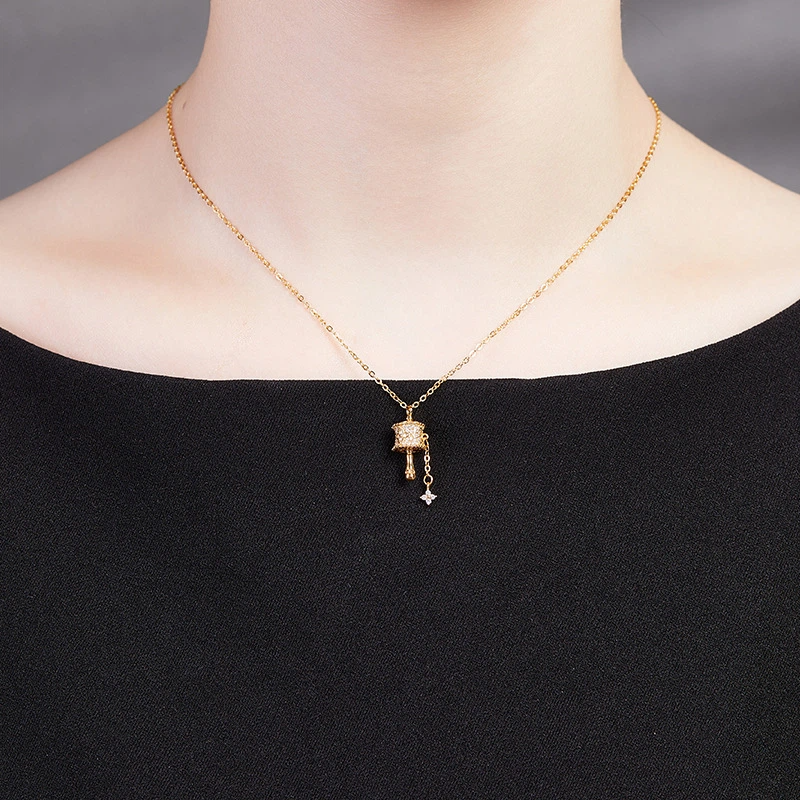 TerraDharma "Inner Peace & Grounded Fortune" Gold - Plated Sterling Silver Prayer Wheel Pendant Necklace