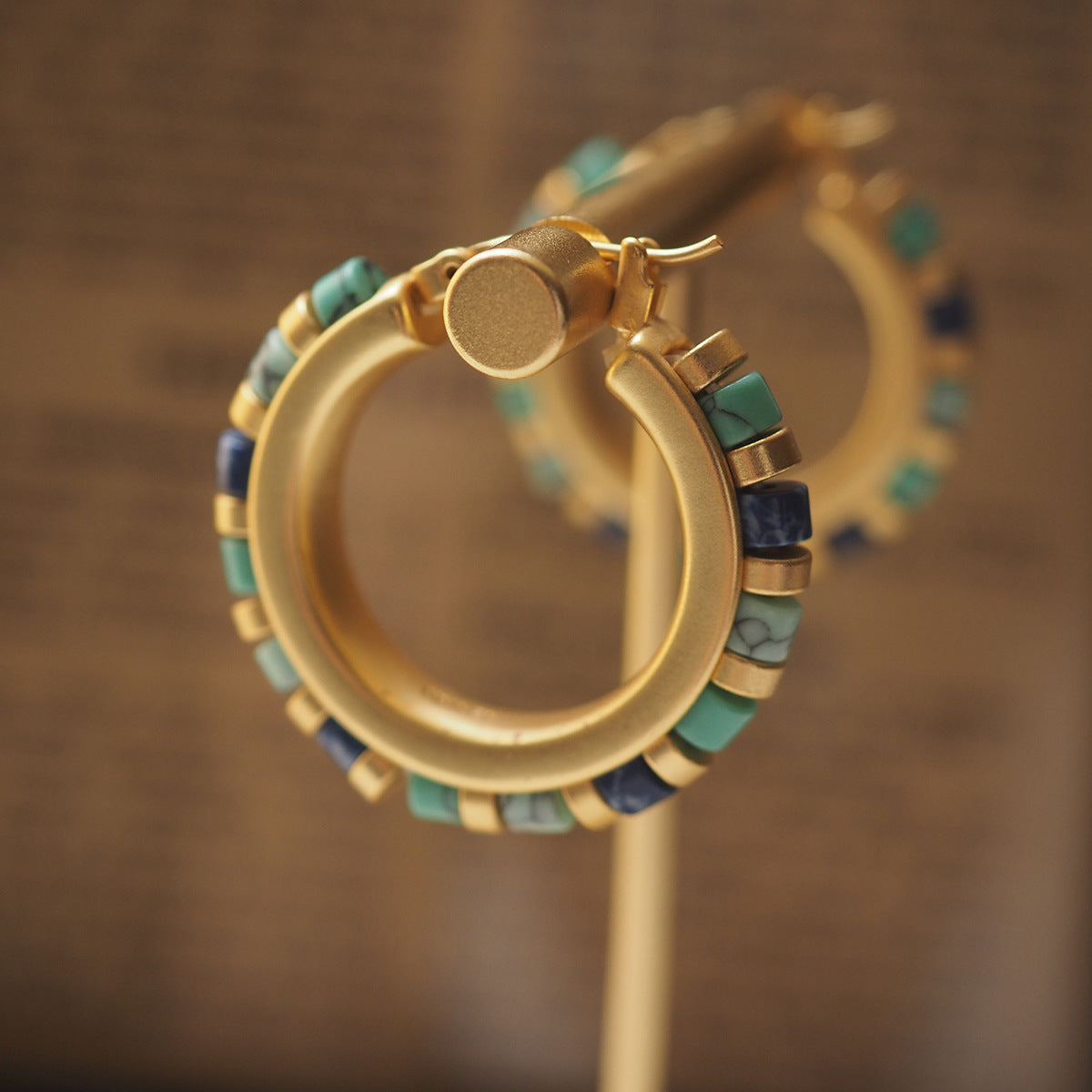 Retro Round Earrings (Lapis Lazuli and Turquoise)